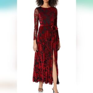 Anne Klein Red and Black Lace Long Sleeve Dress